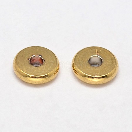 Flat Round Rack Plating Brass Spacer Beads X-KK-P030-06G-NF-1