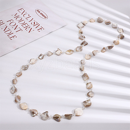 Summer Beach Glass & Natural Shell Nuggets Beaded Long Necklaces for Women NJEW-H047-09-1