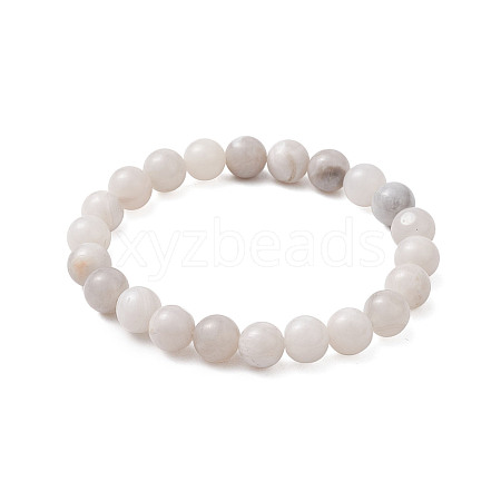 Round Natural Dendritic Agate Beaded Stretch Bracelets for Women BJEW-JB11045-02-1