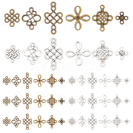   96Pcs 12 Styles Tibetan Style Alloy Connector Charms FIND-PH0005-94-1