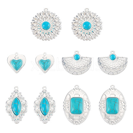 10Pcs 5 Styles Dyed Synthetic Turquoise Pendants STAS-TA0006-20-1