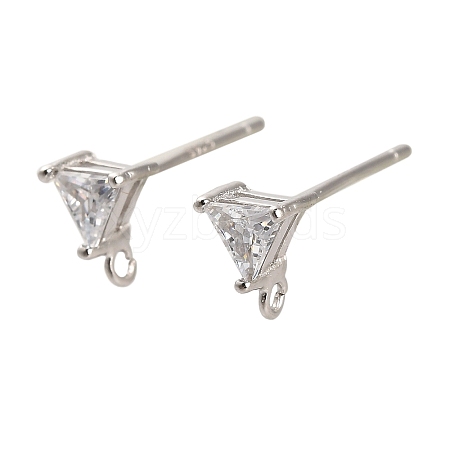 Rhodium Plated 925 Sterling Silver Ear Stud Findings STER-F058-01P-01-1