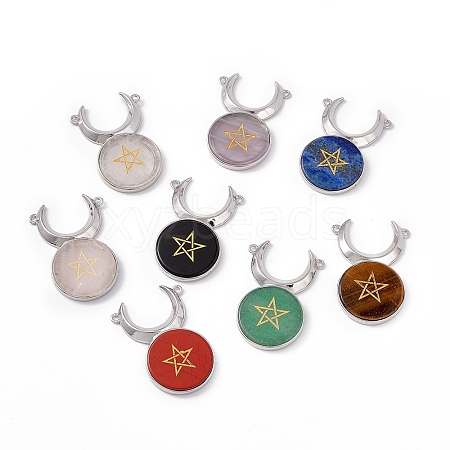 Natural Mixed Gemstone Connector Charms G-G983-02P-1