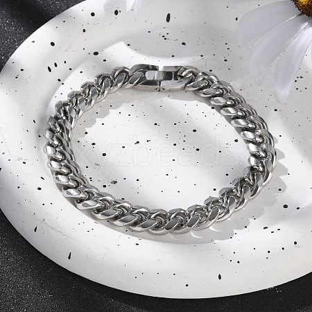 304 Stainless Steel Cuban Link Chain Bracelets for Men BJEW-Z081-01P-03-1