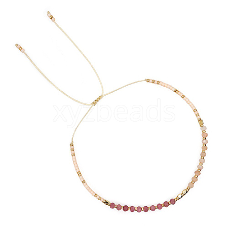 Natural Strawberry Quartz & Glass Seed Braided Bead Bracelets HR1333-9-1