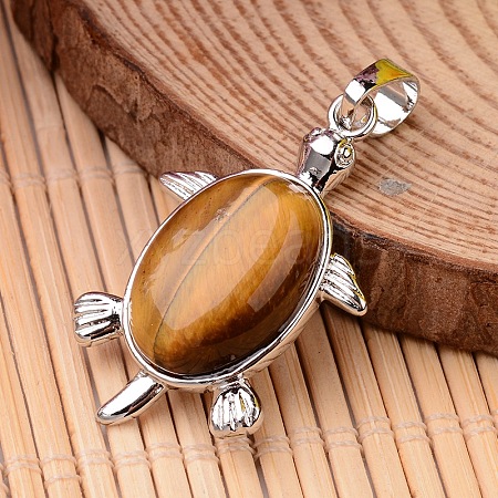 Tortoise Platinum Tone Brass Tiger Eye Pendants G-F265-01C-1