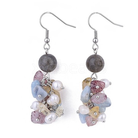 Natural Mixed Stone Dangle Earrings EJEW-JE03228-02-1