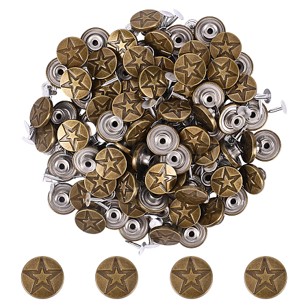 100 Sets Flat Round with Star Stainless Steel Buttons for Suspender Trousers FIND-HY0005-19-1