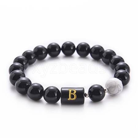 10MM Natural Black Onyx(Dyed & Heated) and Howlite Beaded Stretch Bracelets RH2290-2-1