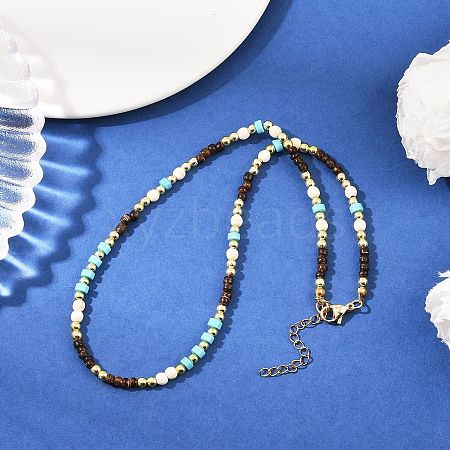 Synthetic Turquoise & Coconut Heishi Beaded Necklaces for Women NJEW-JN05460-02-1