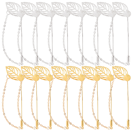 40Pcs 2 Styles Leaf Stainless Steel Round Tray Stick Lapel Pins JEWB-SC0001-75A-1
