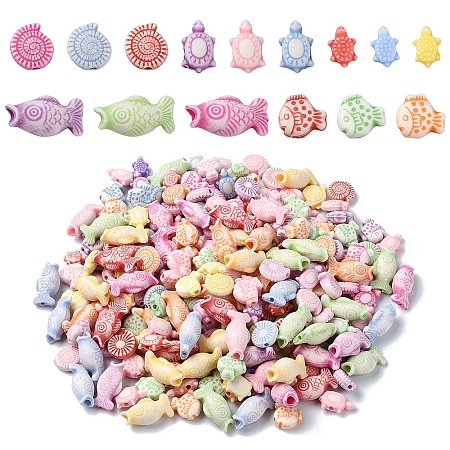 400Pcs 5 Styles Craft Style Acrylic Beads MACR-YW0003-14-1