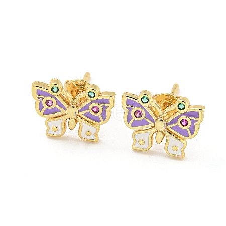 Butterfly Real 18K Gold Plated Brass Stud Earrings EJEW-L269-095G-02-1
