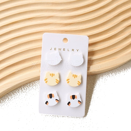 Acrylic Cat Shape Stud Earrings for Women PW-WG46459-01-1