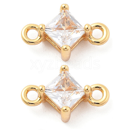 Brass Clear Cubic Zirconia Connector Charms KK-G516-09G-1