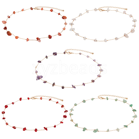 ANATTASOUL 5Pcs 5 Style Natural Mixed Gemstone Chips Beaded Necklace for Women NJEW-AN0001-14-1