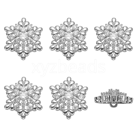 6Pcs 1-Hole Brass Pave Clear Cubic Zirconia Buttons BUTT-FG0001-54P-1
