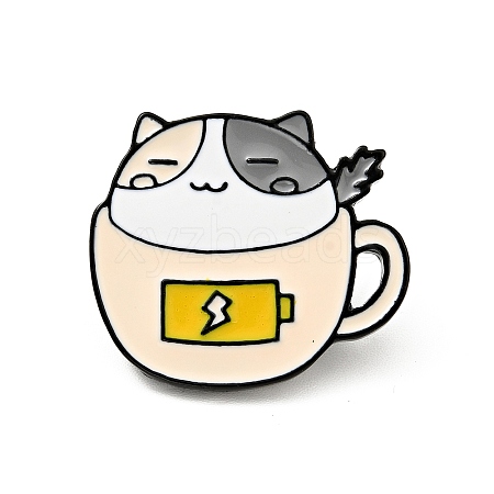 Coffee Cup Cat Enamel Pin JEWB-H009-01EB-12-1