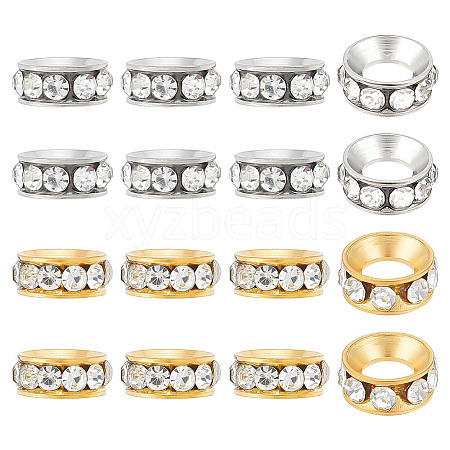 Unicraftale 16Pcs 2 Colors 201 Stainless Steel Crystal Rhinestone Spacer Beads STAS-UN0048-01-1