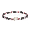 Natural & Synthetic Mixed Gemstone Beaded Stretch Bracelet with Clear Cubic Zirconia Cross for Women BJEW-JB08247-01-1