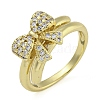 Bowknot Brass Micro Pave Clear Cubic Zirconia Open Cuff Double Rings RJEW-Z046-04G-03-2