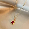 Micro Pave Cubic Zirconia and Alloy Square Pendant Necklace PW-WG28422-02-1