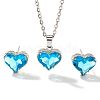 Brass Glass Heart Stud Earrings & Pendant Necklaces Sets for Women MH6858-5-2