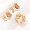 304 Stainless Steel with Glass Cat Eye Cuff Rings for Women RJEW-K309-40F-2