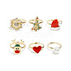 Christmas Theme Alloy Enamel with Rhinestone Finger Rings Sets FS-WG22033-01-5