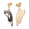 Alloy Cat Dangle Stud Earrings with Enamel EJEW-JE04919-5