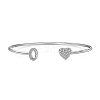 Heart & Letter Rhodium Plated 925 Sterling Silver Micro Pave Cubic Zirconia Cuff Bangles for Women BJEW-C062-01O-P-1