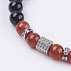 Natural Carnelian(Dyed & Heated) & Black Obsidian & Cubic Zirconia Beaded Stretch Bracelet BJEW-P188-06A-01-2