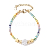 Plastic Imitation Pearl & 201 Stainless Steel Star & Seed Beaded Bracelet BJEW-JB10118-02-1