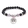 Natural Lava Rock & Natural Amethyst Gemstone Round Beaded Stretch Bracelet BJEW-JB09767-05-1