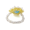 Flower Glass Seed Beaded Stretch Rings for Women RJEW-MZ00022-02-4