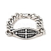 304 Stainless Steel Rhombus with Cross Link Bracelet with Curb Chains for Men Women BJEW-E009-21P-1