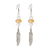 Feather with Round Beads Long Dangle Earrings for Girl Women EJEW-JE04681-04-1