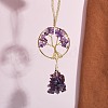 Wire Wrapped Chips Natural Amethyst Big Pendant Decorations HJEW-SZ0001-27E-6