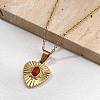 304 Stainless Steel Red Cubic Zirconia Heart Pendant Necklaces NJEW-S439-06G-2