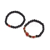 2Pcs 2 Style Synthetic Lava Rock & Natural Red Agate Carnelian(Dyed & Heated) & Tiger Eye Beaded Stretch Bracelets Set BJEW-JB08698-4