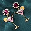 Wine Glass Zinc Alloy Enamel Stud Earrings EJEW-Z088-02G-3