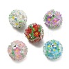 Flower with Round Polymer Clay Rhinestone Beads RESI-Z045-08-1