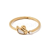 304 Stainless Steel & Natural Shell & Imitation Pearl Cuff Rings for Women RJEW-G372-01G-02-4