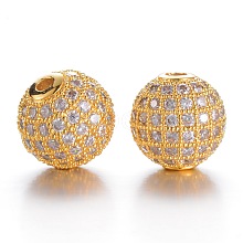 CZ Brass Micro Pave Cubic Zirconia Round Beads ZIRC-L017-03G