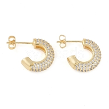 Brass Pave Clear Cubic Zirconia Stud Earrings for Women EJEW-S225-11G-01