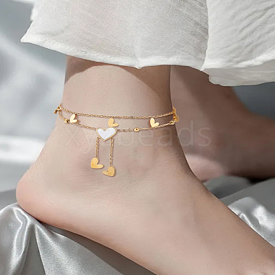 1Pc Heart Stainless Steel Shell Anklets AJEW-LP0007-57-1