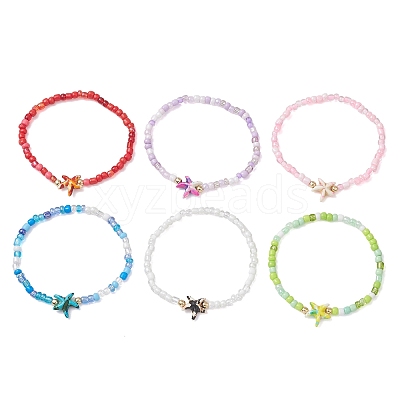 6Pcs Synthetic Turquoise & Non-magnetic Hematite Beads Stretch Bracelets BJEW-JB13432-1