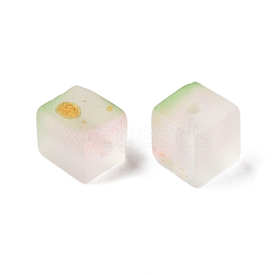 Frosted Glass Beads with Golden Glitter Powder DGLA-NH001-6mm-01E-1