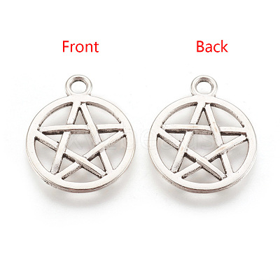 Tibetan Style Alloy Flat Round with Star Charms X-TIBEP-5248-AS-FF-1