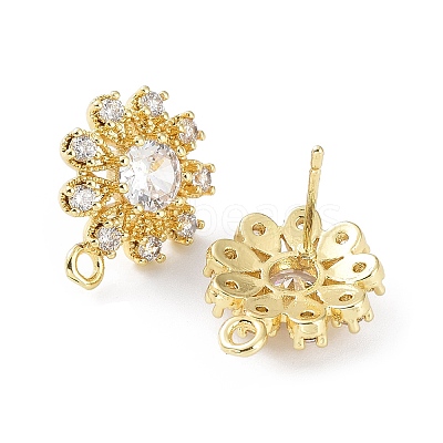 Hollow Flower Brass Micro Pave Cubic Zirconia Stud Earrings Finding KK-E083-07G-1